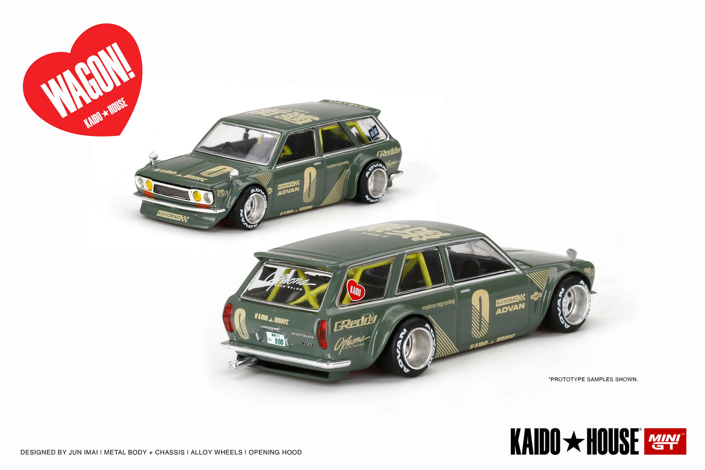 **Damage** Kaido house x mini gt Datsun 510 Wagon Green, #010