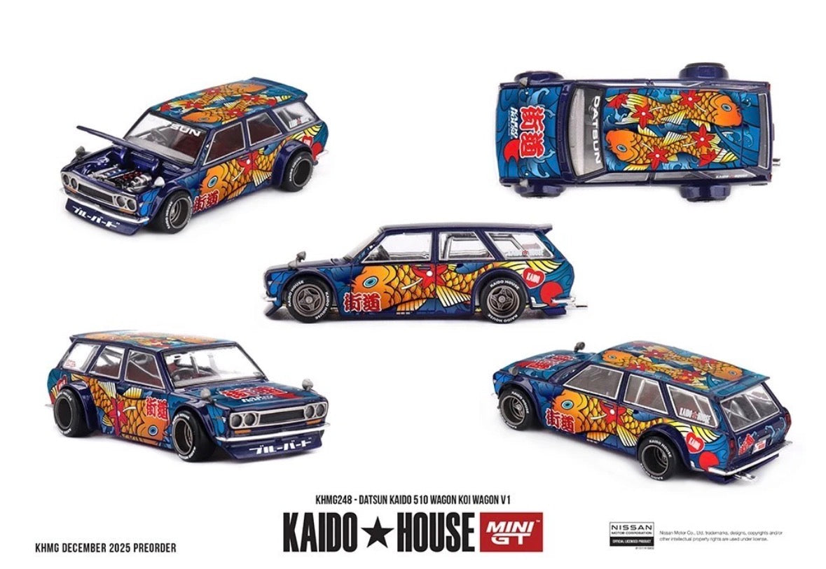 KAIDO House x Mini GT Datsun KAIDO 510 Wagon Koi Wagon V1- Blue #248 1/64