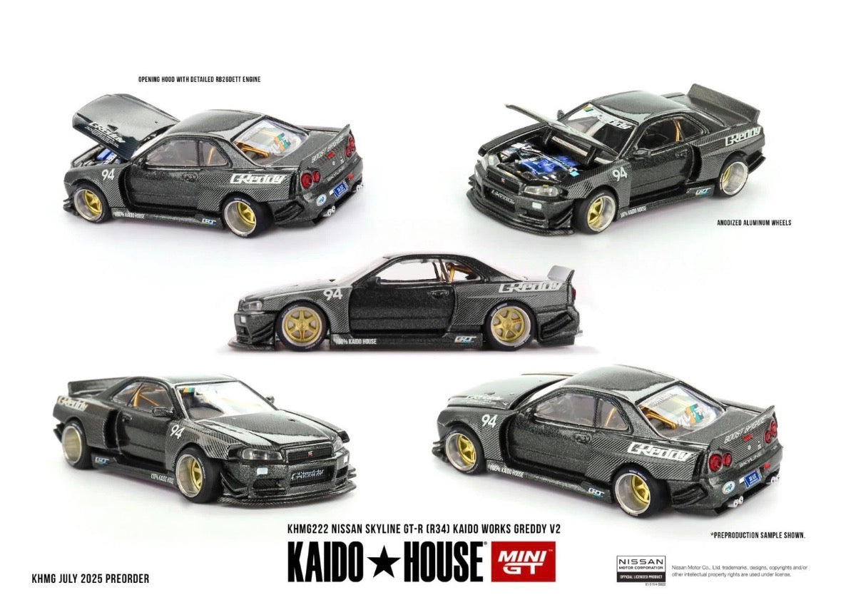 Kaido House x Mini GT 1:64 Nissan Skyline GT-R (R34) Kaido Works GReddy V2 #222