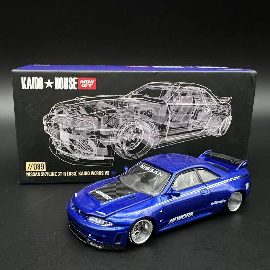 MINI GT KAIDO HOUSE NISSAN SKYLINE GT-R (R33) WORKS V1, BLUE KHMG089