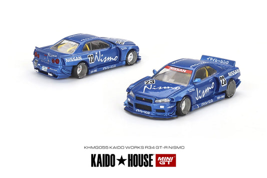 MINI GT KAIDO HOUSE NISSAN SKYLINE GT-R R34 KAIDO WORKS NISMO V3 BLUE KHMG055