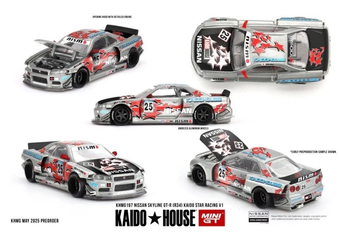 Mini GT x Kaido House No.197 Nissan Skyline GT-R (R34) Kaido Star Racing V1