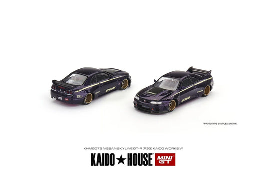 MINI GT KAIDO HOUSE NISSAN SKYLINE GT-R (R33) WORKS V1 BLACK/PURPLE - KHMG072