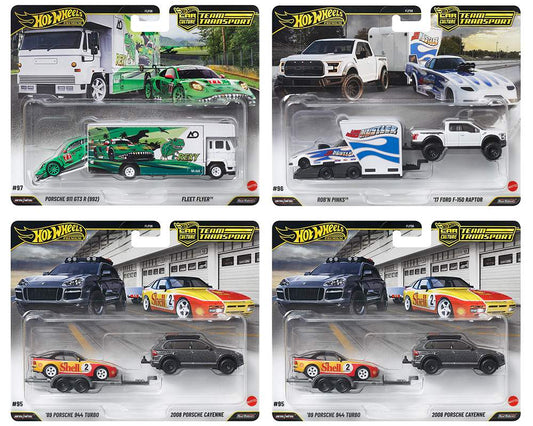 Hot Wheels 2026 Premium Team Transport Mix M Rexy, Cayenne, 944  case of 4