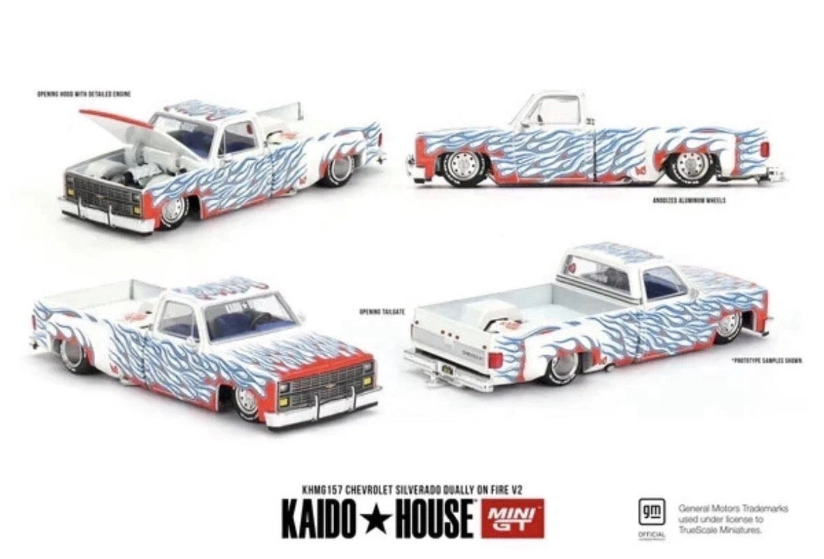 Mini GT Kaido House Chevrolet Silverado Pick Up Dually on Fire V2, KHMG157