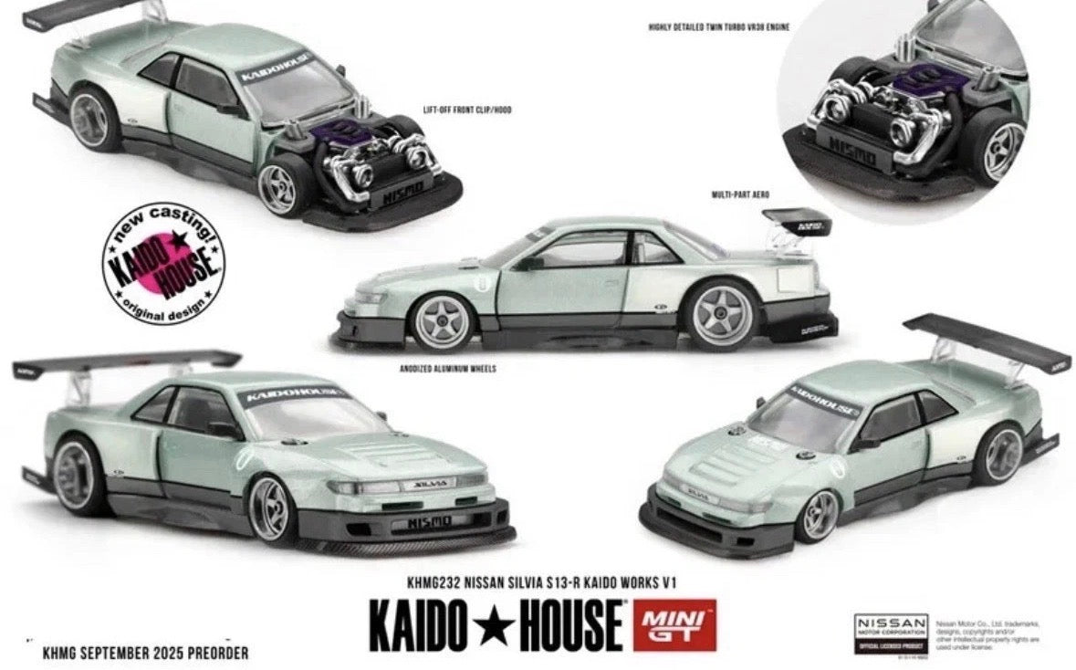 Kaido House Mini GT 1:64 Nissan Silvia S13-R Kaido Works V1 Green/Black KHMG232